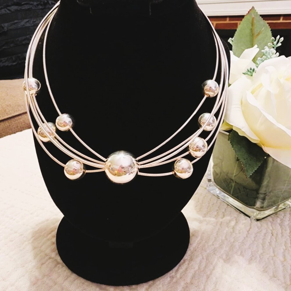 PV Paola Valentini Italy 925 Sterling Silver 5 Strand Sphere Necklace 18"